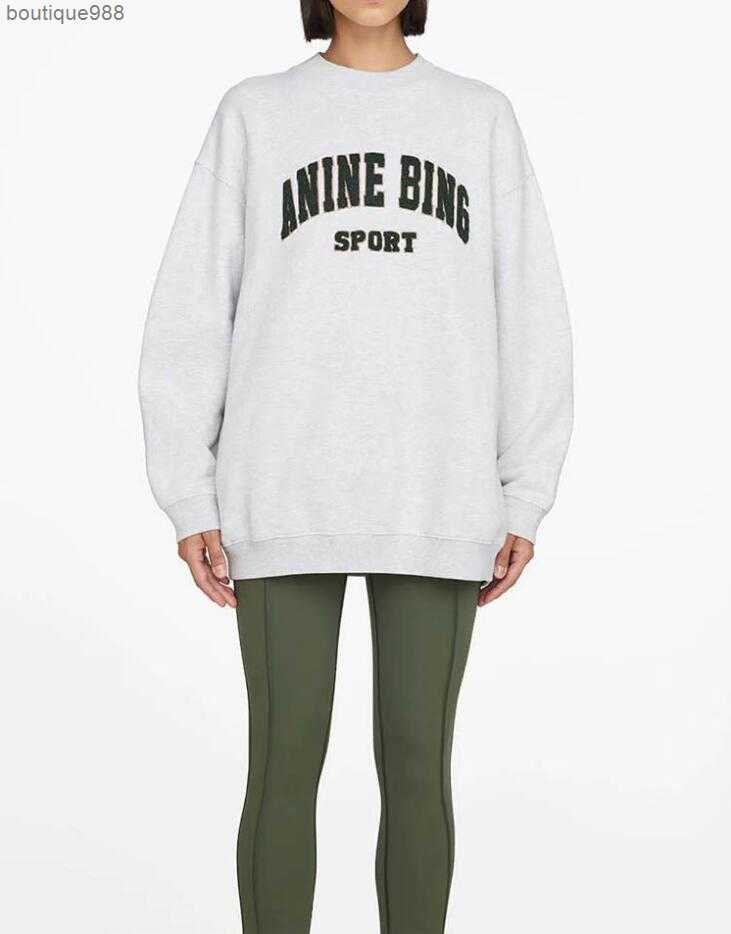 

Anine Bing Women Sweatshirt Designer Pullover Classic Letter Embroidery Inside Fleece Crew Neck Long Sleeves Hoodie, Gray