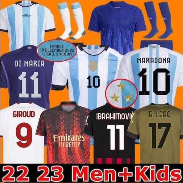

3 Star 2023 soccer Jersey fans player version DYBALA MARADONA DI MARIA J. ALVAREZ Home away Men Kids football shirt AC MILANS IBRAHIMOVIC GIROUD R. LEAO MESS1S, 22/23