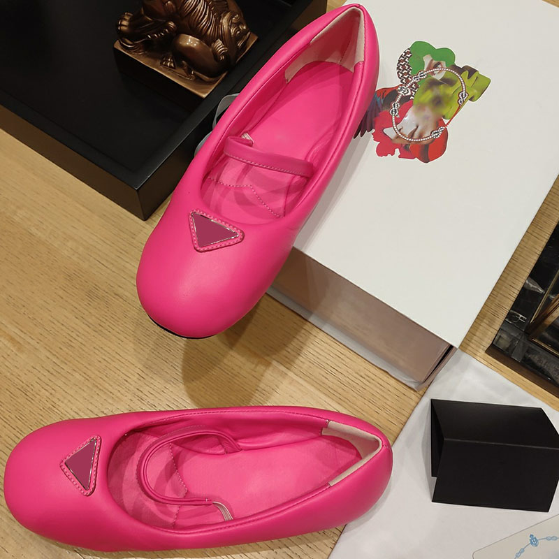 

23ss Womens Dress Shoes Classic Loafers Flat Heels Ballet Shoe Comfortable Sandals Casual Shoe Triangular- Shaped Designer Luxurys Round Toes Pink Fuchsia Mule, Shoes box