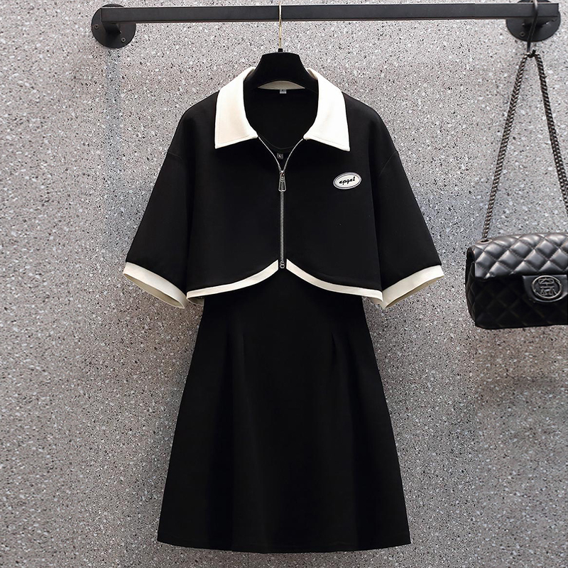 Two Piece Dress Spring Summer Two Piece Set Women Zipper Lapel Short Sleeve Coats Jackets Crop Top And Mini Dress Set Female Korean Suit 230512