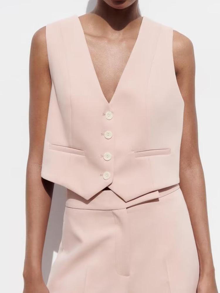 Leather Kumsvag 2023 Women Summer Vests Coats Casual Solid VNeck Single Breasted Female Elegant Street OL Waistcoat Vest Clothing