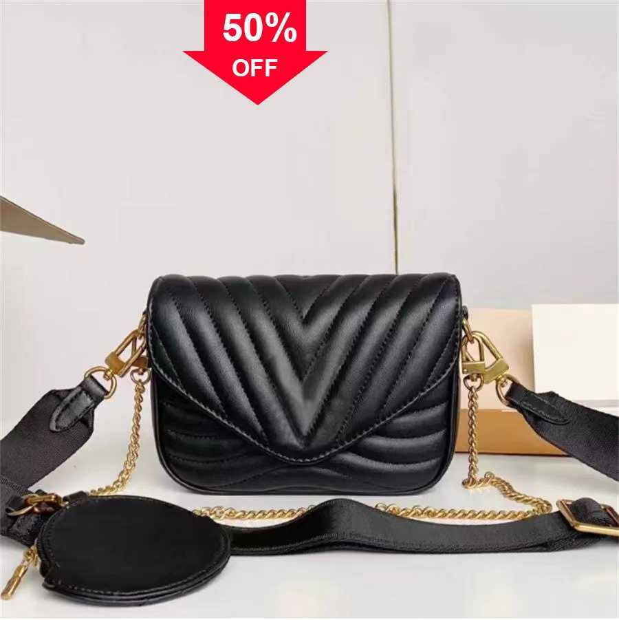

5A NEW WAVE MULTI-POCHETTE Women Designer Crossbody Bag Fashion Woman Cross Body Bags Quilted Twin Sets Mini Handbag Chain Round Coins, Black