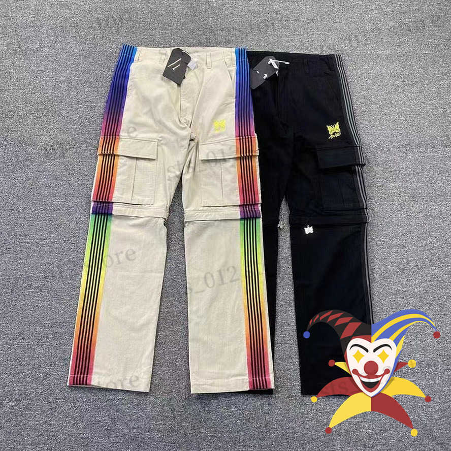 

Men's Pants Needles AWGE Pants Men Women Embroidery Butterfly Needles Pants Rainbow Stripe Cargo Sweatpants T230512