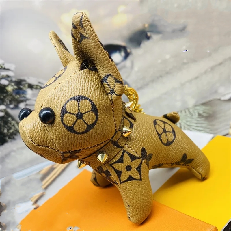 Designer High Quality French Bulldog Bag Dog Keychain Car Interior Decoration Leather KeyringBag Pendant Wholesale Volume Large Discount