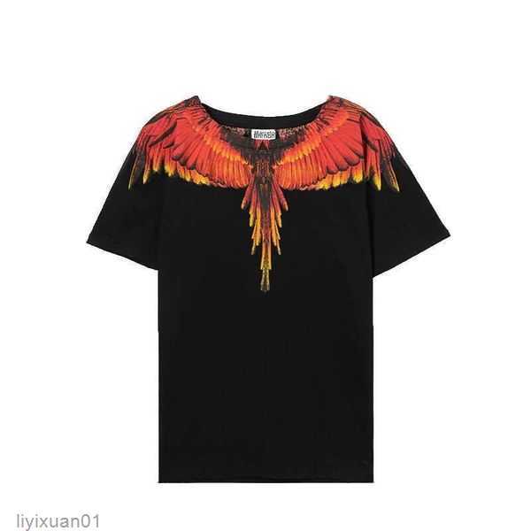 

2023 Designer Marcelos Burlons Pink Purple Winged Short Sleeve Men's and Women's Street T-shirts Summer Fashion Ins 2 UBD5, White/flame yellow flame bird