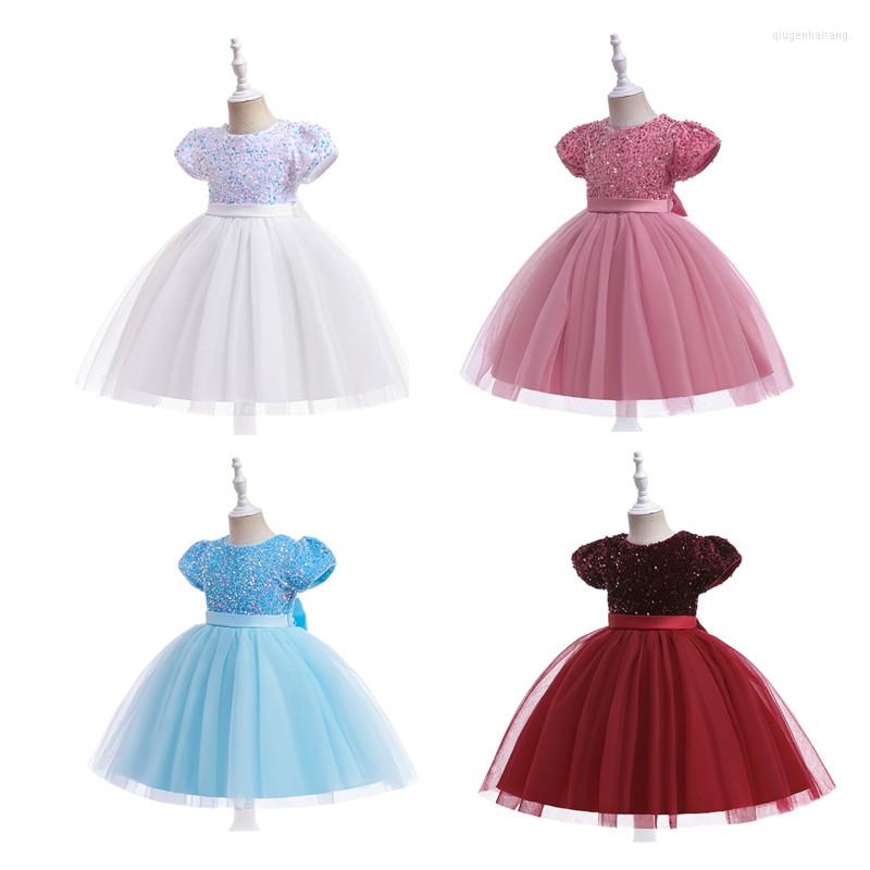 

Girl Dresses Girls Summer Princess Dress 2-7Y Toddler Sequin Lace Tulle Leisure Formal Short Sleeves For Children, Blue