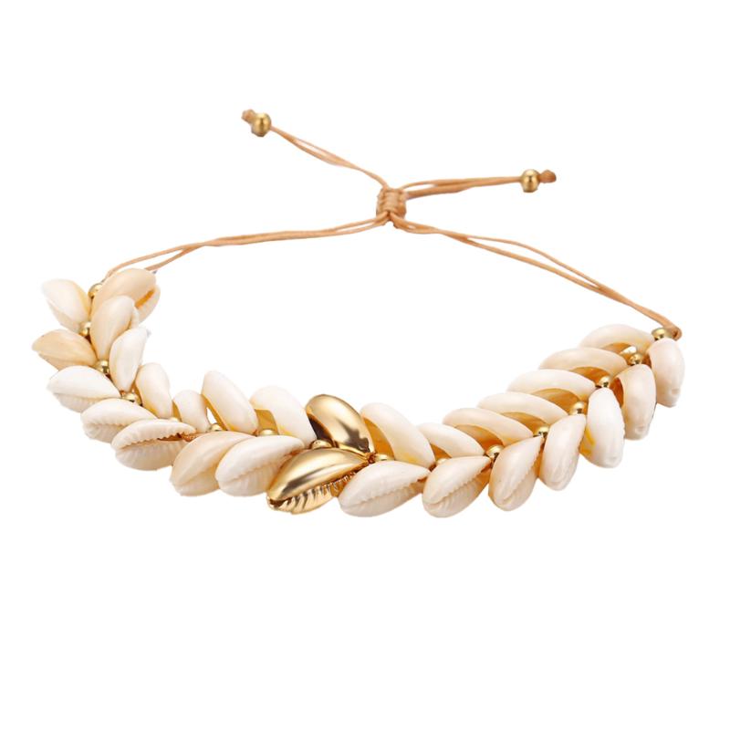 

Charm Bracelets Vintage Knitted Bracelet Creative Shell Wrist Chain Bohemian Style Decoration White