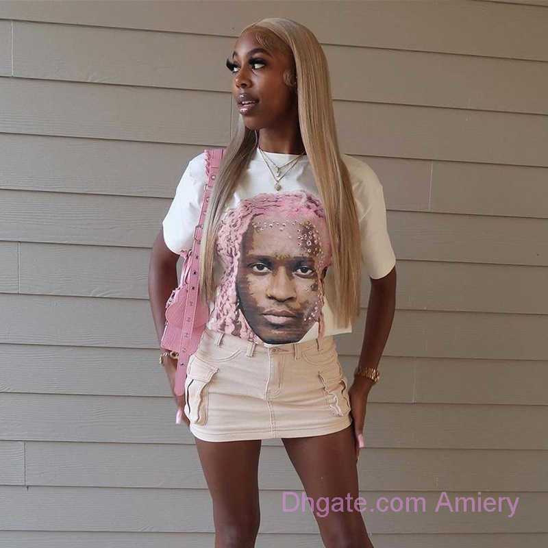

Womens Designer Clothing 2023 New Street Fashion T Shirt High Collar Short Sleeve Printed Loose T-shirt Tees Tops For Women, White short style