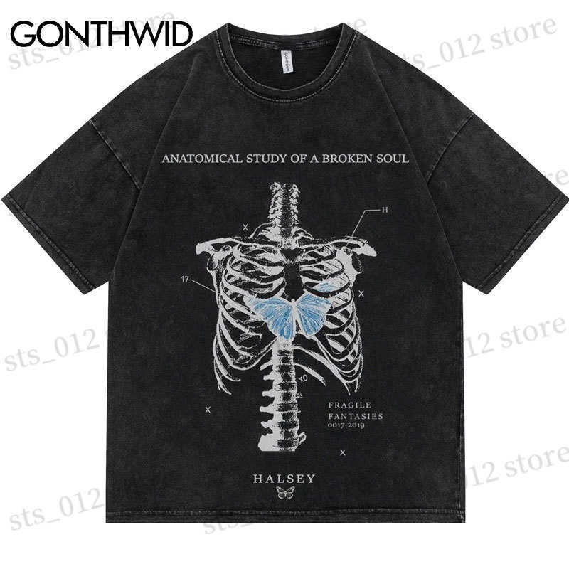 

Men's T-Shirts 2023 Hip Hop Gothic T Shirt Streetwear Vintage Skull Butterfly Graphic Print Cotton Tshirts Harajuku Summer Short Sleeve Tees T230512, Black7