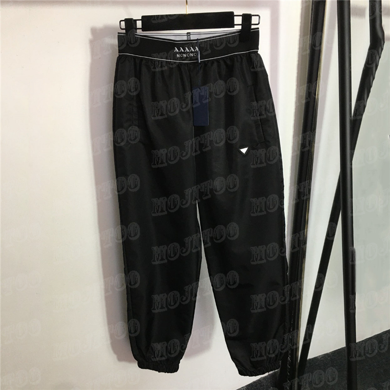 

Metal Badge Women Pants Trousers Letter Webbing Elastic Waist Jogger Pant Casual Sportspant, Black