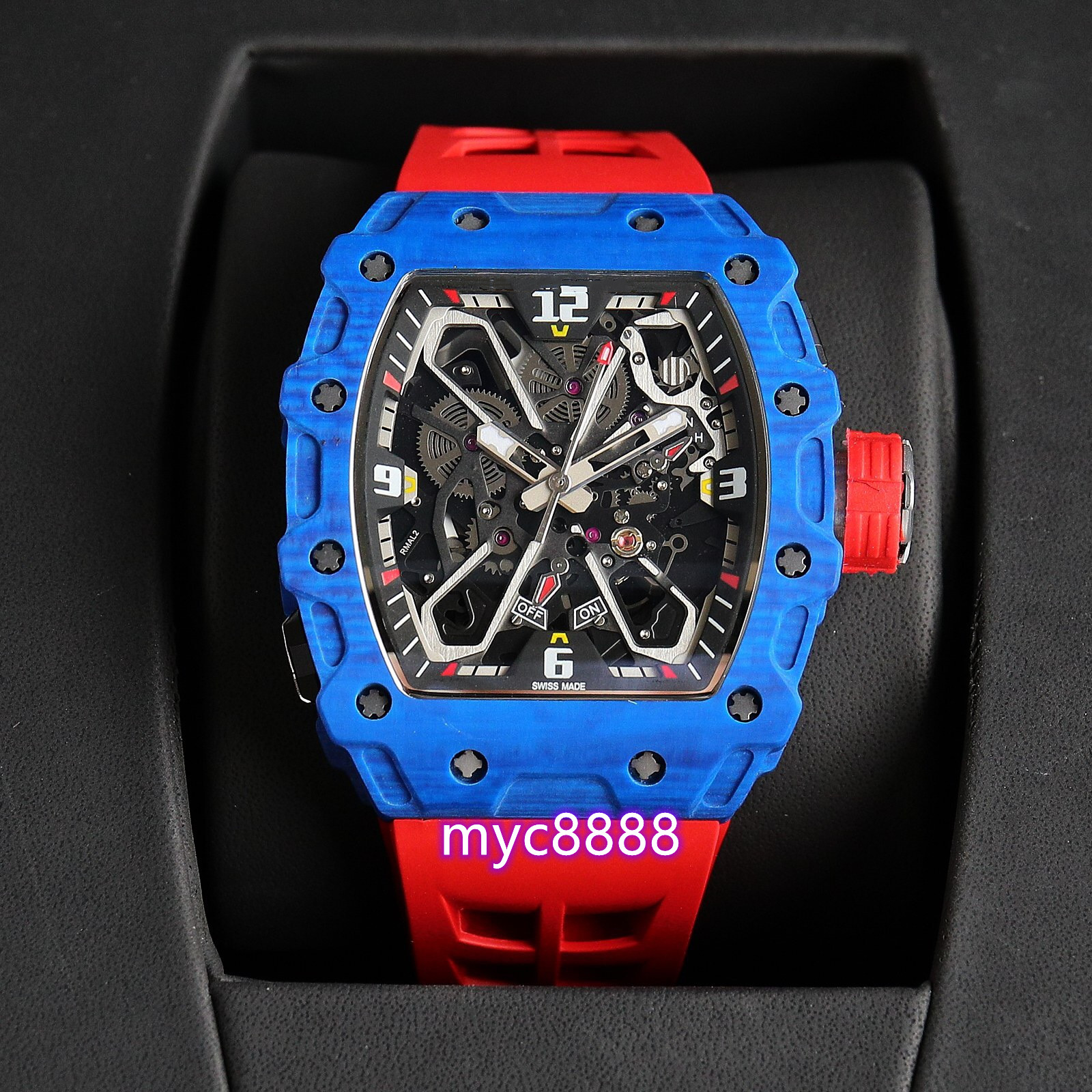 

2023 ZY RM35-03 watch features a fully automatic mechanical movement Sapphire mirror NTPT carbon fiber case with a natural rubber strap, As shown