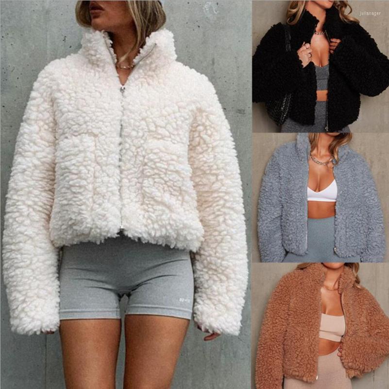 

Women' Fur Fashion Fluffy Women Coats Faux Wool Blend Warm Winter Jacket Zip Up Long Sleeve Oversized Short Outerwear, White