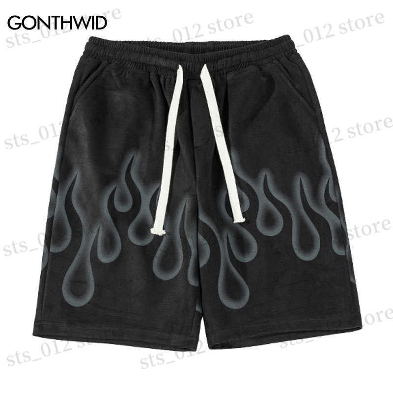

Men's Shorts Men Suede Shorts Streetwear Y2K Hip Hop Fire Flame Print Casual Baggy Jogger Shorts 2023 Summer Fashion Loose Sweatpants T230512, Brown