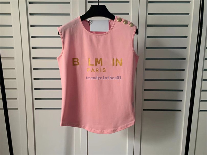 

Loose cotton womens tshirts summer designer t shirts fashion print letters button sleeveless jumper tops 2023 woman man lover oversized pullover top clothing, 25