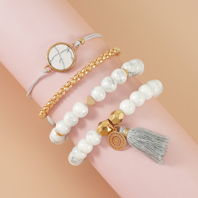 

Designer Jewelry Bracelet Set Alloy Love Turquoise Beaded Tassel Four Piece Bracelet Set Women's Gift