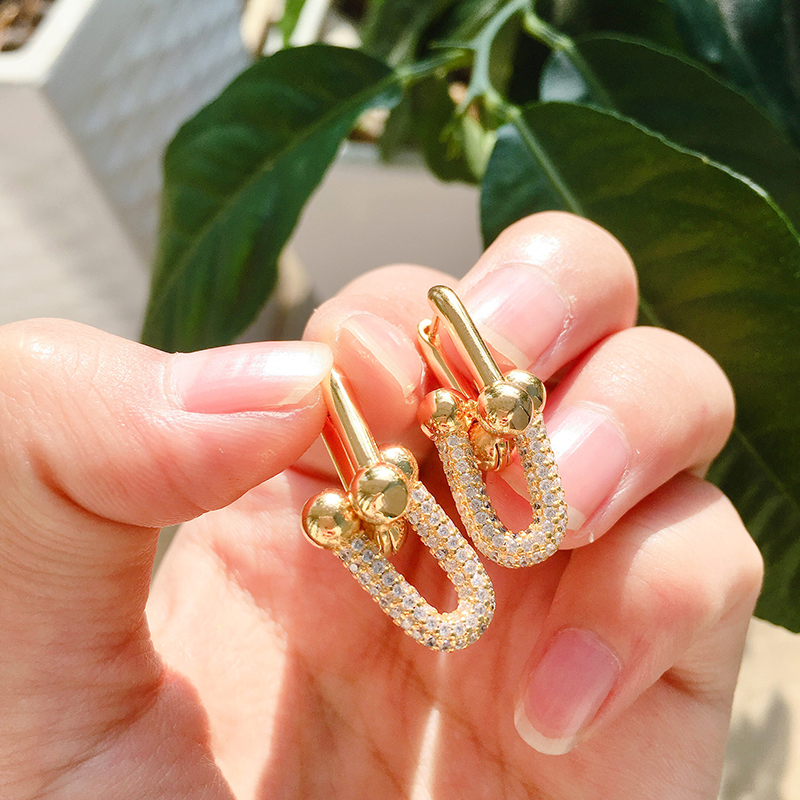 

Original TF925 Sterling Silver Lady Earrings U-Shape Romantic Rings Earring Classic Logo Hardwear Link Valentines Day Gifts 18K gold double u earrings for women men