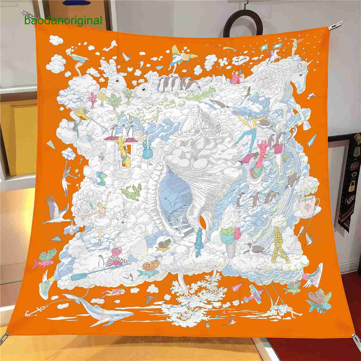 

Hemres Designer Scarves Online Celebrity Tiktok Vientiane in Cloud Live Broadcast of the 90cm Large Square Imitation Printed Silk Scarf Korean Fash