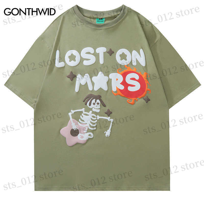 

Men's T-Shirts T-Shirt Streetwear Hip Hop Skull Skeleton Letter Print Punk Gothic Tshirt Harajuku Fashion Casual Loose Cotton Tee Shirts Tops T230512, Black