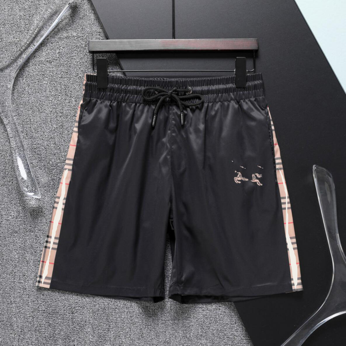 

Summer Mens Shorts Fashion Swimming Beach Shorts Casual Mid Waist Casual Short Black Plaid Brand Print Pants
