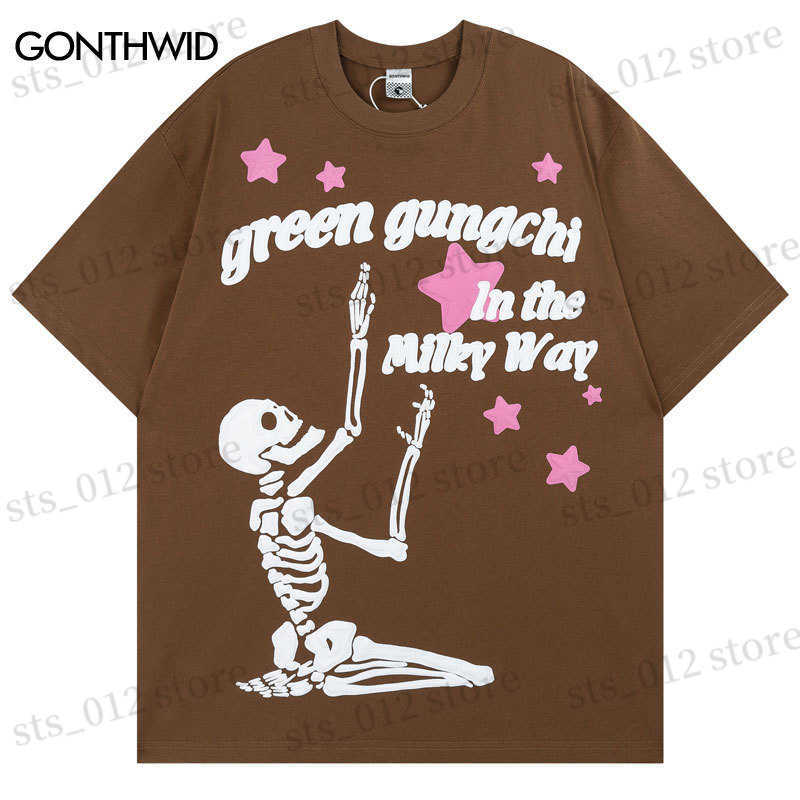 

Men's T-Shirts Hip Hop T Shirts Men Women Streetwear Harajuku Skull Skeleton Star Print Punk Gothic Tshirt 2023 Fashion Summer Cotton Loose Top T230512, Black