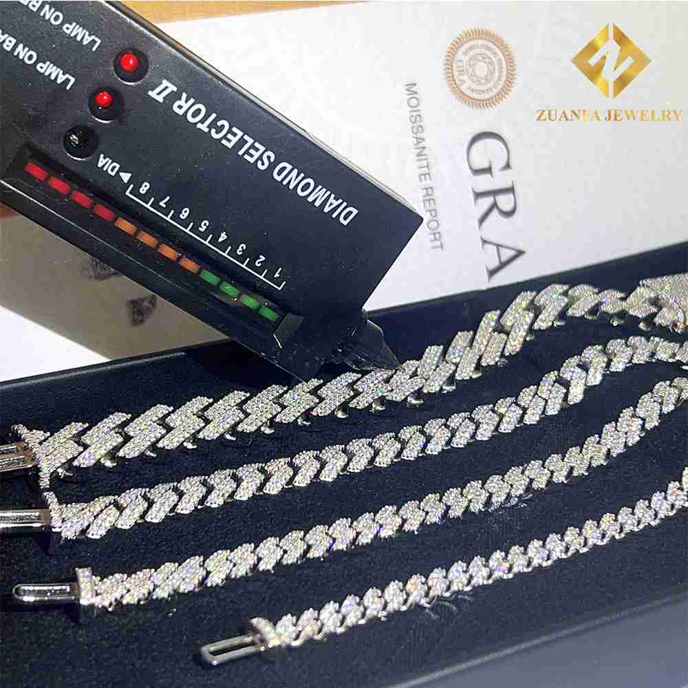 

Hot Sale 6.5mm/8mm/10mm Men's Silver Cuban Link Chain Pass Diamond Tester Gra Vvs Moissanite Cuban Bracelet