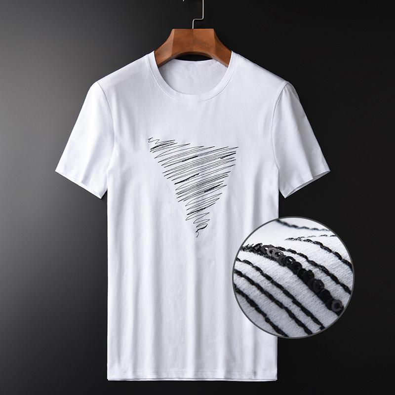 

Men's T Shirts Cotton Spandex Men Luxury Embroidery Short Sleeve Man Plus Size 3XL 4XL Sequin Slim Fit Mens T-shirtsMen's, White kt xz19015