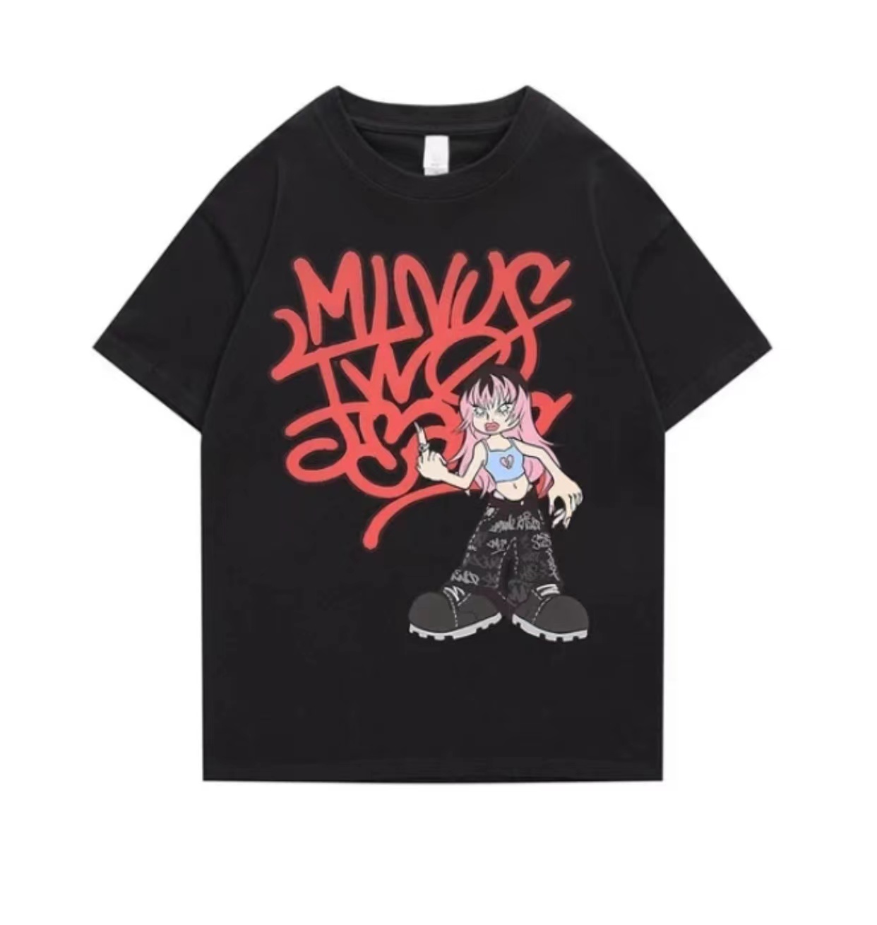 

minus two t shirt Men's Plus Tees Graffiti Print Short Sleeve Y2K American Street Hip Hop Round Neck Top Men's and Women's Casual Loose T-shirt SMLXLXXL3XL, White 2