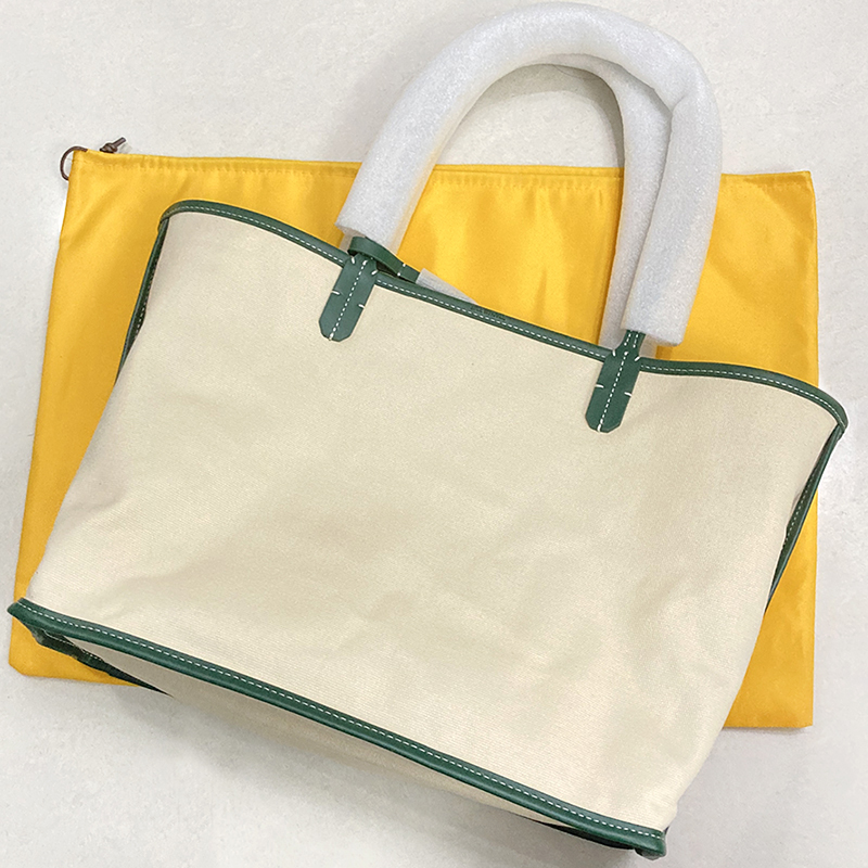 

Fashion Women Handbag Lady Shopping Bag Canvas Tote Bags With Genuine Real Leather Trim And Handle High Quality, Green