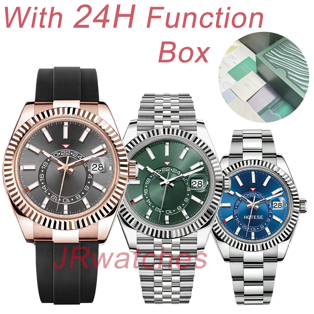 

Top 24H Luxury Men Sports SKY Dweller Watch Automatic Watch Men Multi function GMT Dual Time Zone Stainless Steel Submersible Waterproof Watch Luminous Luxury Box, As shown