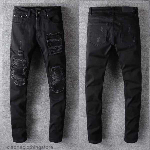 

France Luxurys Distressed Designers Fashion Jeans Pierre Straight Mens Biker Hole Stretch Denim Casual Jean Men Skinny Pants Elasticity Male Ripped Trousers 8CZ8, 13