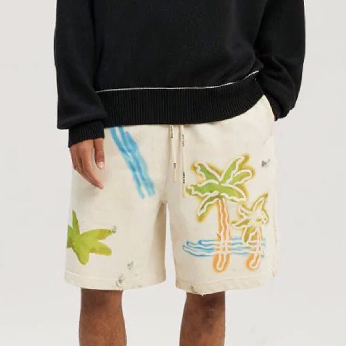 

Palm Short Men's Shorts Designer Angels Coconut Tree Letter Print Women Summer Short Cotton Casual Ripped Loose Pantaloncini Outdoor Beach Hiking Running Jogger, Beige