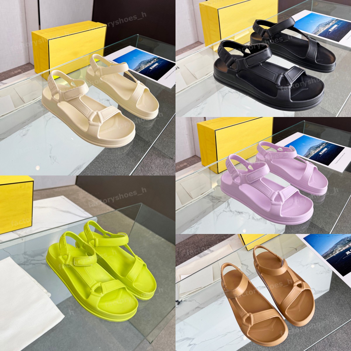 

Designer Sandals Feel Women Sandal Rubber Slippers Roma Shoes Comfortable Platform Slides Brown Satin Mules Flat Sandal Summer Beach Flip Flops Fluorescent Yellow