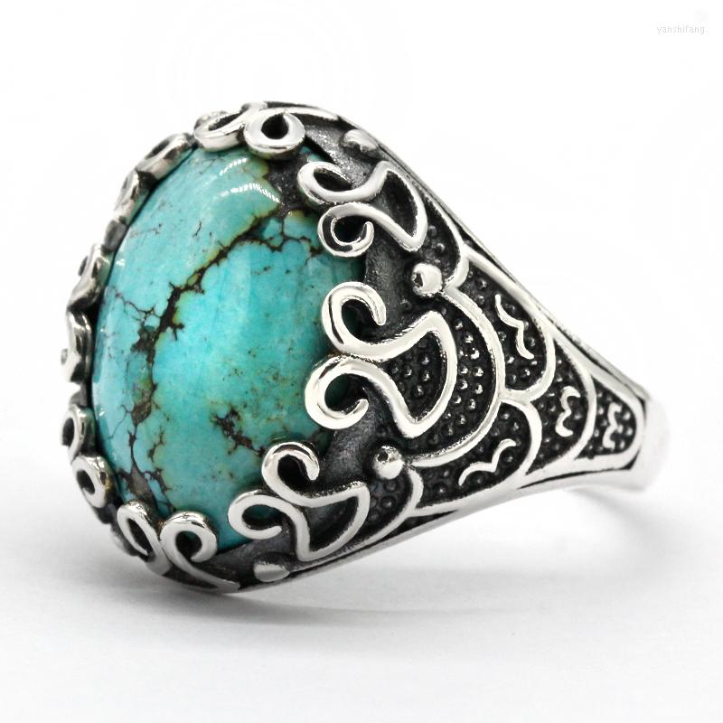 

Cluster Rings Turquoise Ring For Men Pure 925 Sterling Silver Natural Blue Stone Male Vintage Carved Turkish Handmade Jewelry Gift