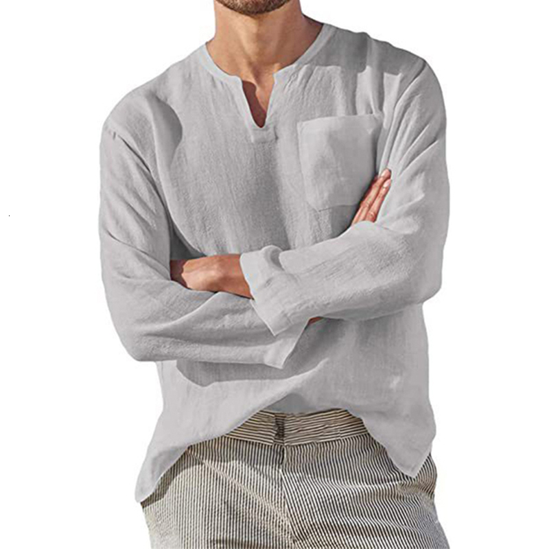 

Men's TShirts Men's Cotton Linen T Shirt Long Sleeve Hippie Casual Beach Vintage VNeck Loose Pullover Tops Mens Tees Streetwear 230512, Khaki