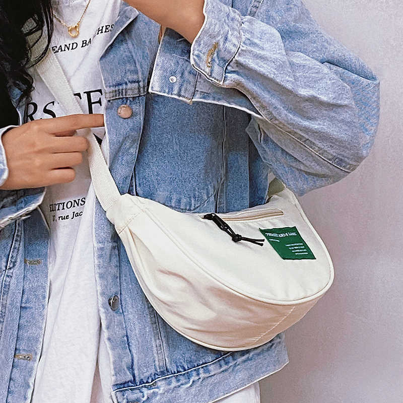 

Solid Color Crossbody Bags for Women 2023 Trend Half Moon Small Female Messenger Nylon Waterproof Casual Shoulder Woman 230512, White