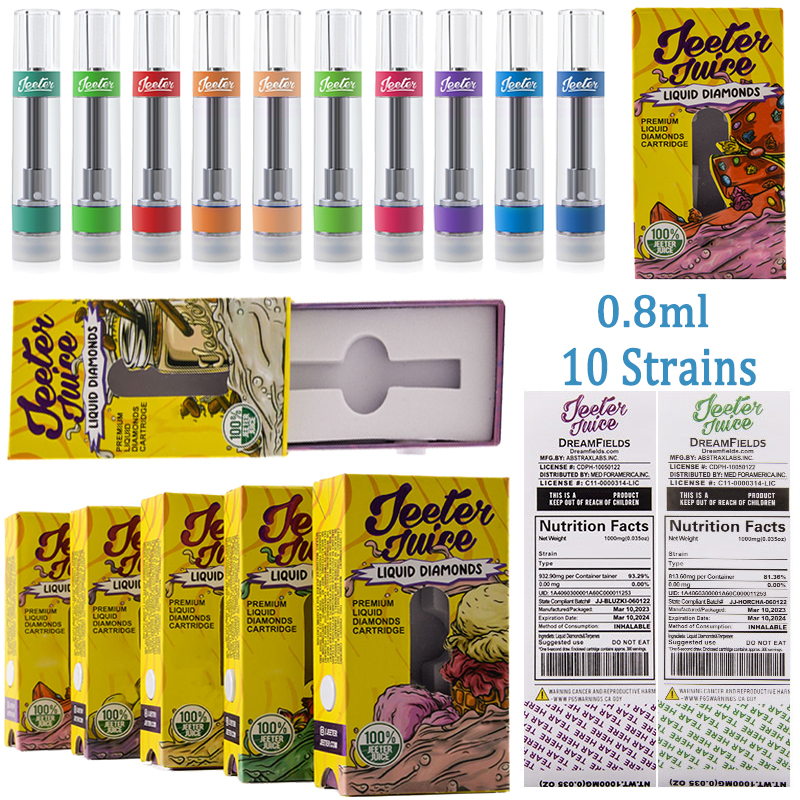

0.8ml Jeeter Juice Vape Cartridges Atomizers E Cigarettes Carts Oil Vaporizers Carts Premium Liquid Diamonds Cartridge 10 Strains New Packaging