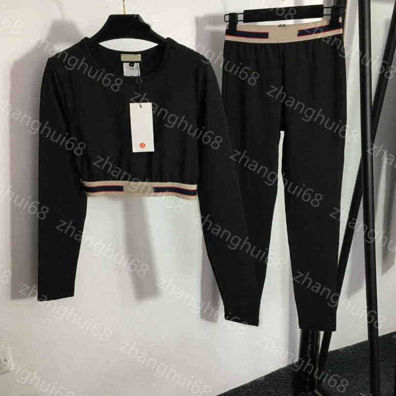 

23ss womens designer clothing women tracksuit yoga suit Letter webbing waist closed long sleeve short style top stretch thin leggings set womens clothing a1