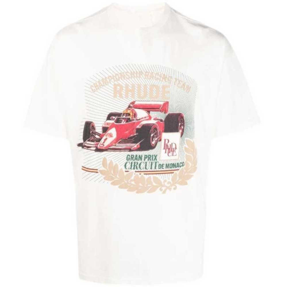 

Designer Fashion Clothing Tees TShirts 2022 Summer New Rhude High Street Wheat Ear Racing Letter Print Loose Casual Short Sleeve T-shirt Men Tops Streetwear Hip Hop, White