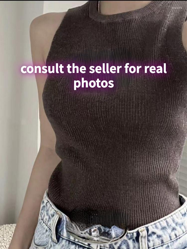 

Women' T Shirts Coffee Color Summer Word Metal Hollow Out Sleeveless Tanks Tops Women' Knit Slim Fashion Clothing, Black vest