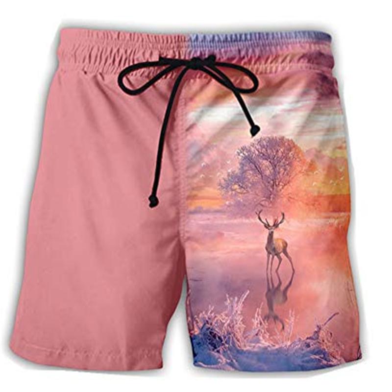 

Men' Shorts Summer Quick-drying With 3D Forest Deer Print Beachwear, Picture color