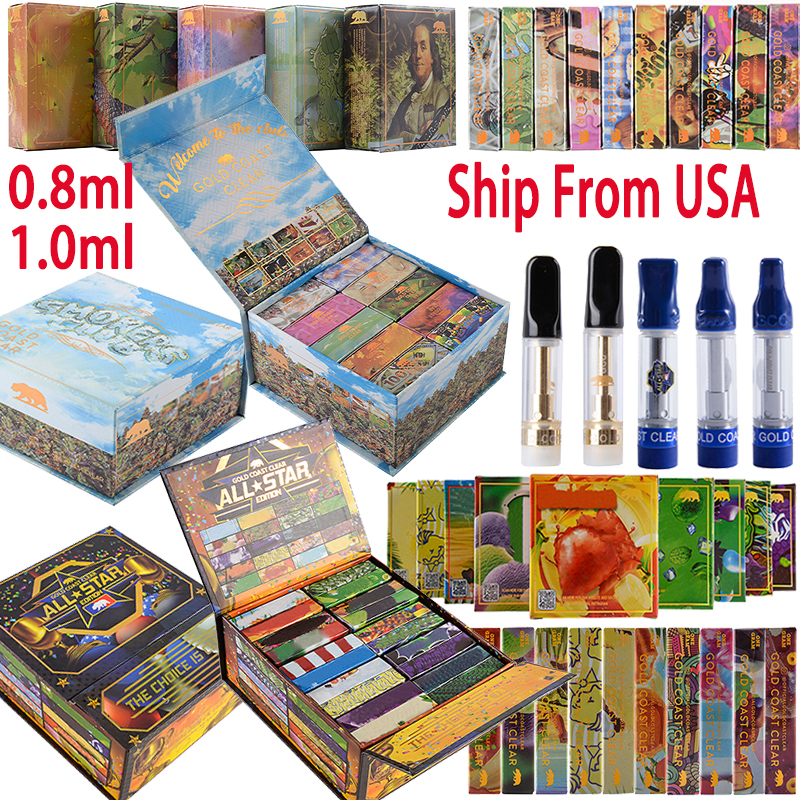 

USA Stock All Star Gold Coast Clear Atomizers Vape Cartridges 0.8ml 1ml 510 Thread Oil Vaporizer E Cigarettes Empty Carts 20 Strains Cartridge