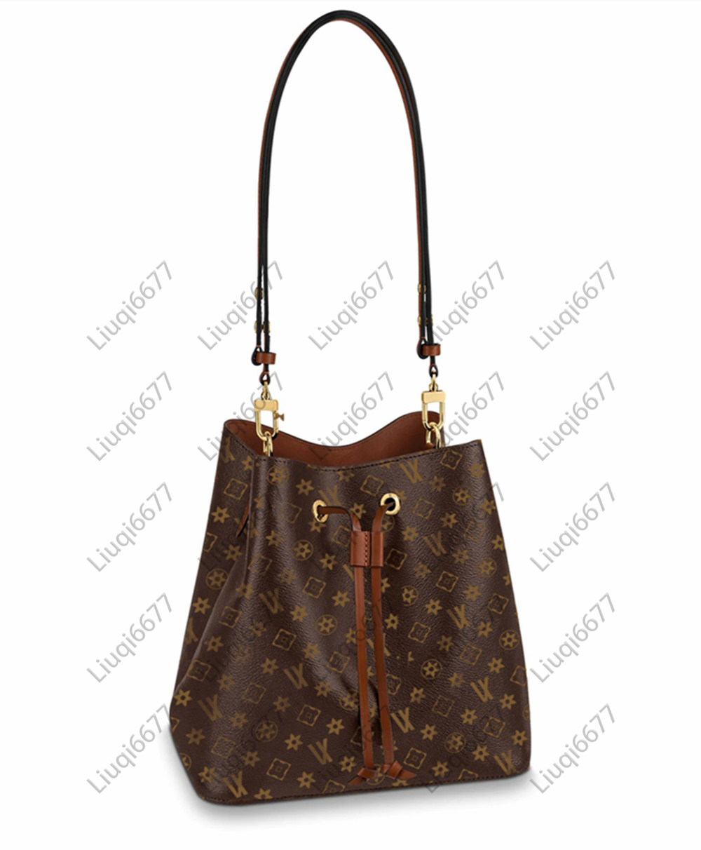 

luxurys designers bag Womens NEONOE Bucket Drawstring Shoulder Bags Brown flower Purses Totes Brand Letter Leather Handbags crossbody bag tote bag, Black