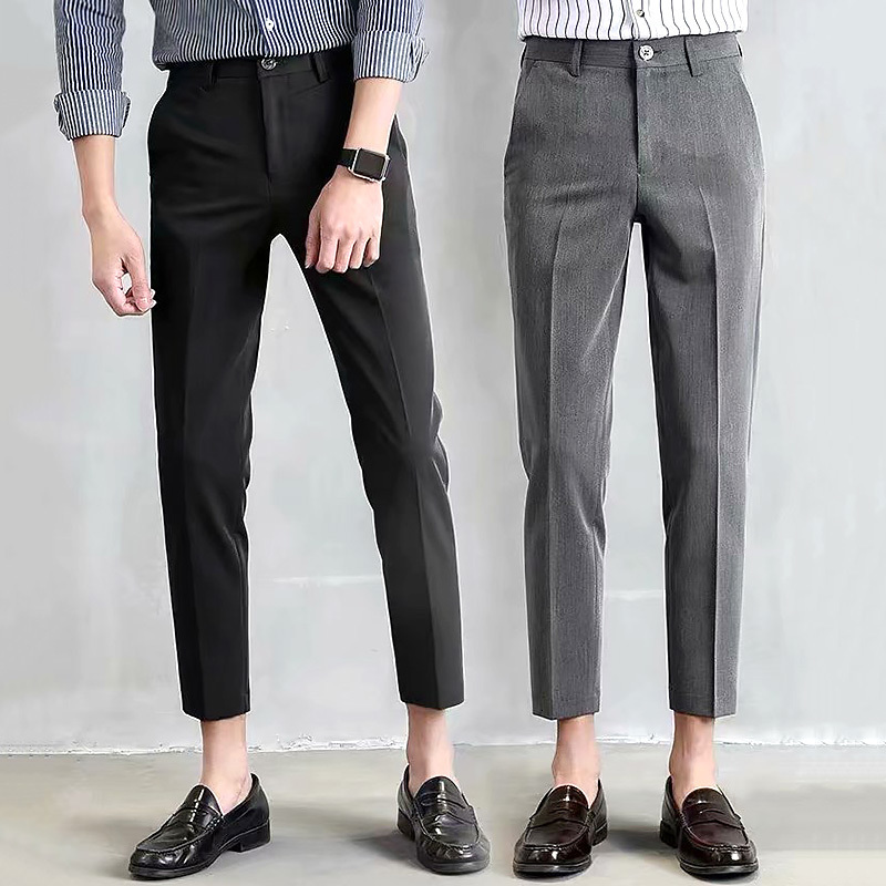 Men's Pants Men Pants Fashion Korean Slim Fit Casual Business Classic Trousers Spring Summer Streetwear Dress Suit Pant Male Black Gray Khak 23