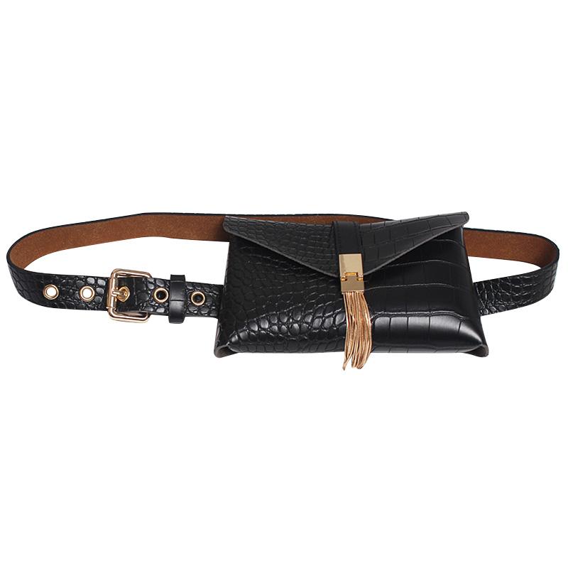 

Waist Bags Ladies Fashion Fanny Packs Tassel Pack Phone Pocket Leather Belt Bag For Women PU Wild, Black