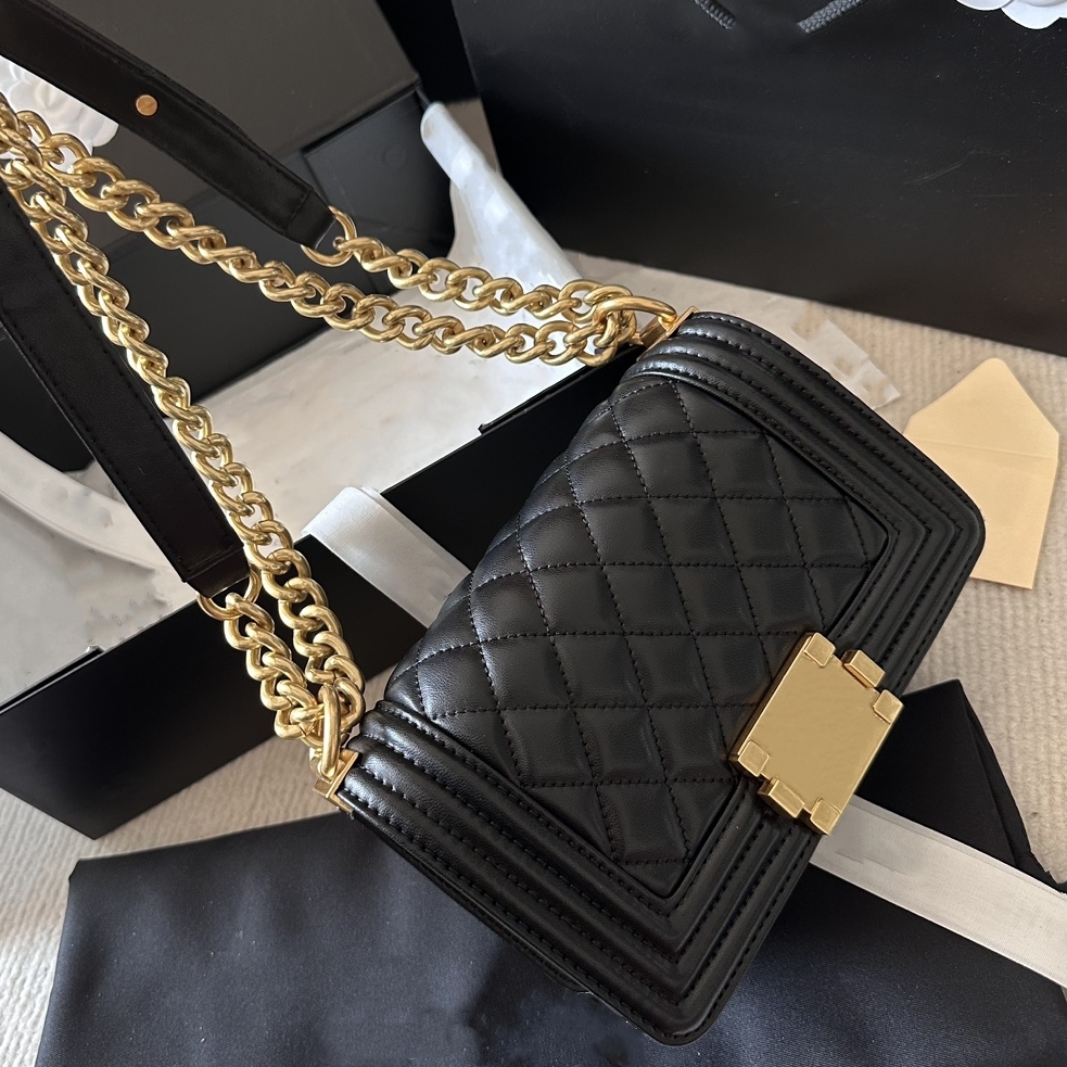 

High quality Women's genuine leather Shoulder bags handbag Plaid purse Double letter solid buckle Sheepskin caviar pattern Totes Cross body wallet Hobo Evening Bag, #6 20cm