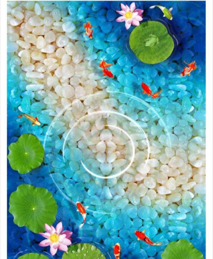 

Custom po flooring wallpaper 3d Wall Stickers Modern landscape HD lotus fish pond 3D floor painting walls paper home decor8663084, Black