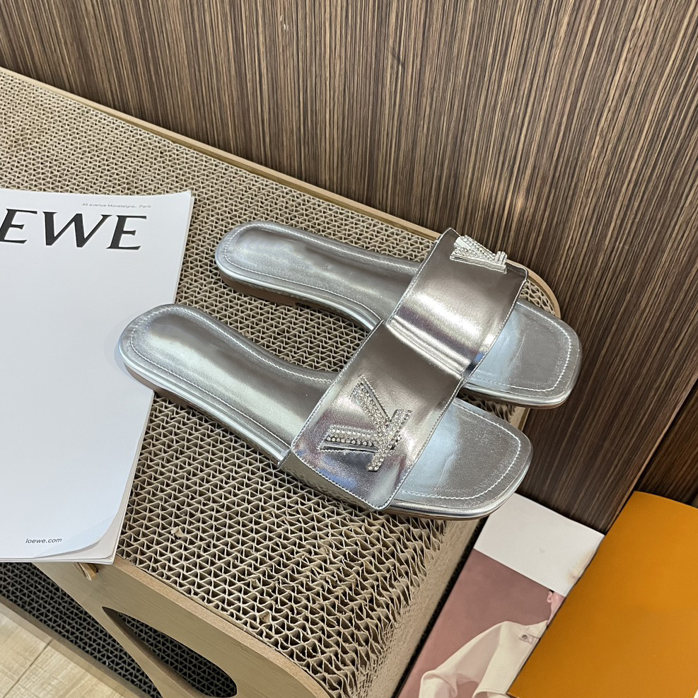 

Sandals Leather Women Sandals Slide Summer Flats Fashion Flat Beach Womens Slippers H Letter Slippers 35-, #7