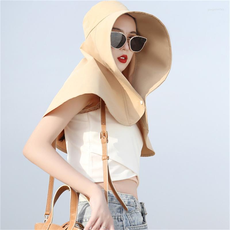 

Wide Brim Hats Summer Sunscreen Hat Women's Anti-ultraviolet Sunshade Sun Fashion Cycling Neck Guard Shawl Face-covering Fisherman, Black