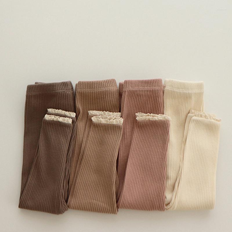 

Trousers Baby Pants 2023 Knitted Candy Color Bottoms Outfits Toddler Girls Ribbed Leggings Striped Casual Clothing, Biege