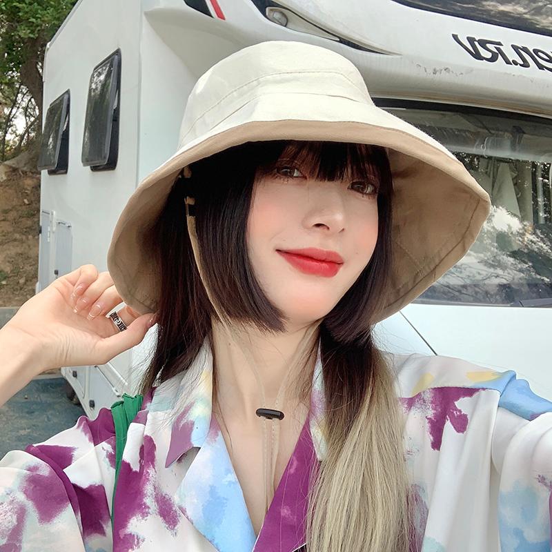 

Wide Brim Hats Bucket With Wind Protection Rope Women Summer Design Fisherman's Hat Sunshade Anti UV Sun Cap C40, Black